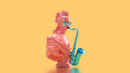3d render woman bust with saxophone