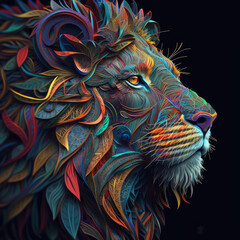 Lion, colorful, intricate details 