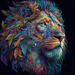 Lion, colorful, intricate details 