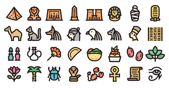 Egypt Icon Set (Bold outline color version)
