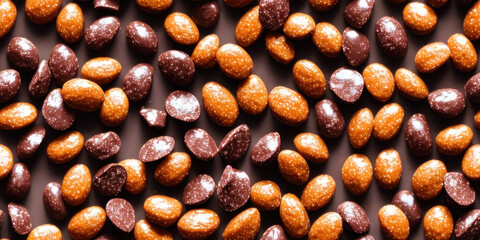 Obraz premium Chocolate covered nuts, sweets seamless background texture (created with Generative AI)