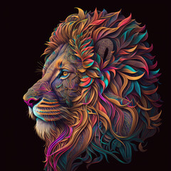 Lion, colorful, intricate details 