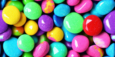 Fototapeta na wymiar Rainbow candies, sweets seamless background texture (created with Generative AI)