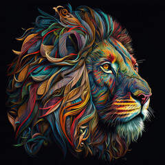 Lion, colorful, intricate details 