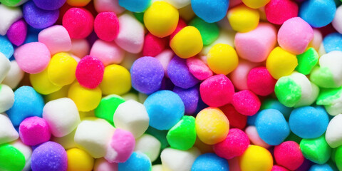 Fototapeta na wymiar Rainbow candy cotton, sweets seamless background texture (created with Generative AI)