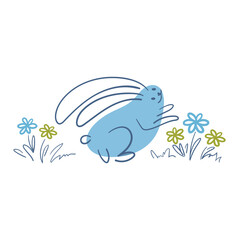 The Easter Bunny jumps on the grass. Simple Linear Hand Drawn Minimalistic Style. Rabbit - spot