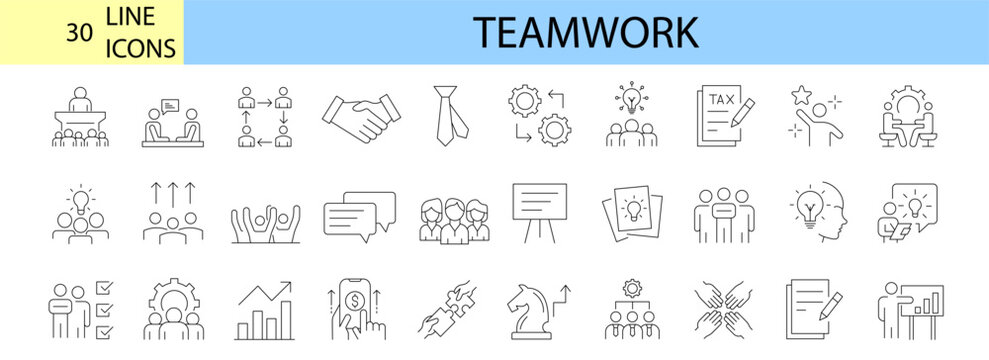 Teamwork icons. business people, human resources, Team, collaboration, research, meeting, partnership, support, businessman.