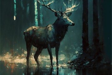 Jeleń abstrakcyjny kolorowy akrylowy Generative AI