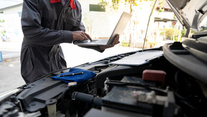Maintenance engineer or auto mechanic checking car database usage history Enter the details in the...