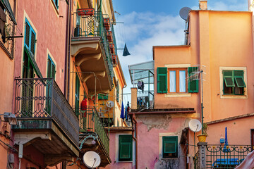 Obraz premium Facades of medieval houses in the center of Florence, Tuscany, Italy
