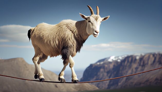 A picture of a goat balancing on a tightrope generative AI