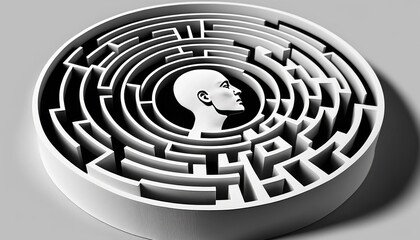 The Maze inside of human mind, confusion identity of mind concept, AI generated