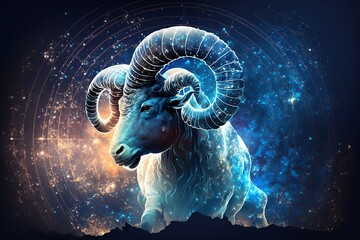 Aries zodiac signs, ram with space background, Generate AI