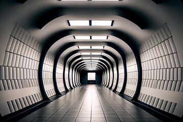 A futuristic and dynamic ai generated illustration of an underground subway station, showcasing cutting-edge technology and modern design