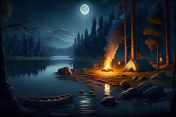 Camping at night representing adventure created