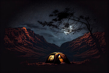 Fototapeta na wymiar Camping at night representing adventure created