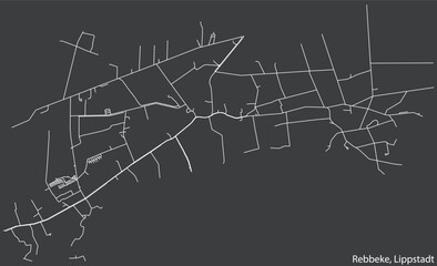 Detailed hand-drawn navigational urban street roads map of the REBBEKE BOROUGH of the German town of LIPPSTADT, Germany with vivid road lines and name tag on solid background