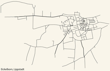 Detailed hand-drawn navigational urban street roads map of the EICKELBORN BOROUGH of the German town of LIPPSTADT, Germany with vivid road lines and name tag on solid background