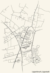 Detailed hand-drawn navigational urban street roads map of the LIPPERBRUCH BOROUGH of the German town of LIPPSTADT, Germany with vivid road lines and name tag on solid background