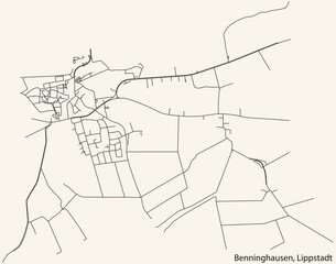 Detailed hand-drawn navigational urban street roads map of the BENNINGHAUSEN BOROUGH of the German town of LIPPSTADT, Germany with vivid road lines and name tag on solid background