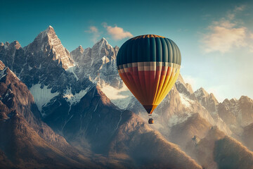Hot air balloon over the mountains generated with AI