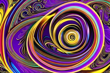 Fototapeta na wymiar A Very Colorful Abstract Design On A Black Background With A Gold And Purple Swirl On The Bottom Of The Letter M In The Center Of The Image. Generative AI