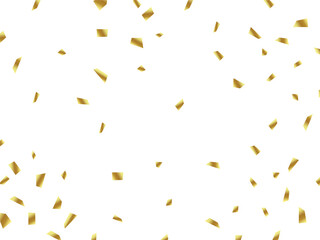 Abstract golden confetti holiday background.  Falling bright gold glitter confetti, ribbon, stars celebration, serpentine, isolated on white background.