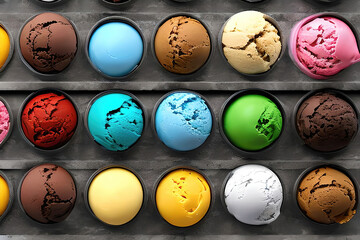 Bolas de gelado deliciosas em diferentes cores - obrazy, fototapety, plakaty