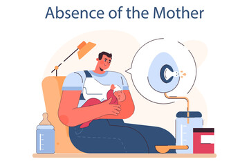 Breastfeeding problem. Absence of the mother, male character feeding