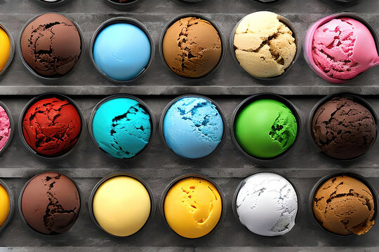 Bolas de gelado deliciosas em diferentes cores