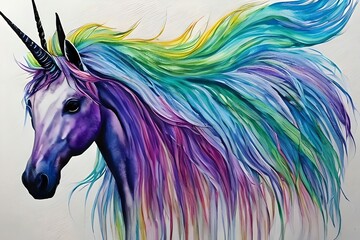 Drawing Of A Unicorn In Watercolor. Generative AI