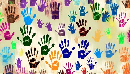 Colorful Handprints Pattern | Colorful Background | Beige Background | "Generative AI technology"	
