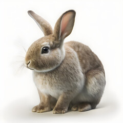 Obraz premium Adorable and realistic brown bunny rabbit on white background. Easter holiday concept.
