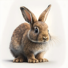 Obraz premium Adorable and realistic brown bunny rabbit on white background. Easter holiday concept.