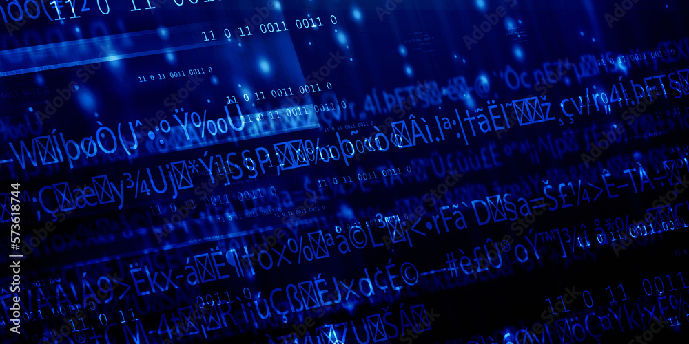 Poster 2d illustration abstract digital binary data on computer screen