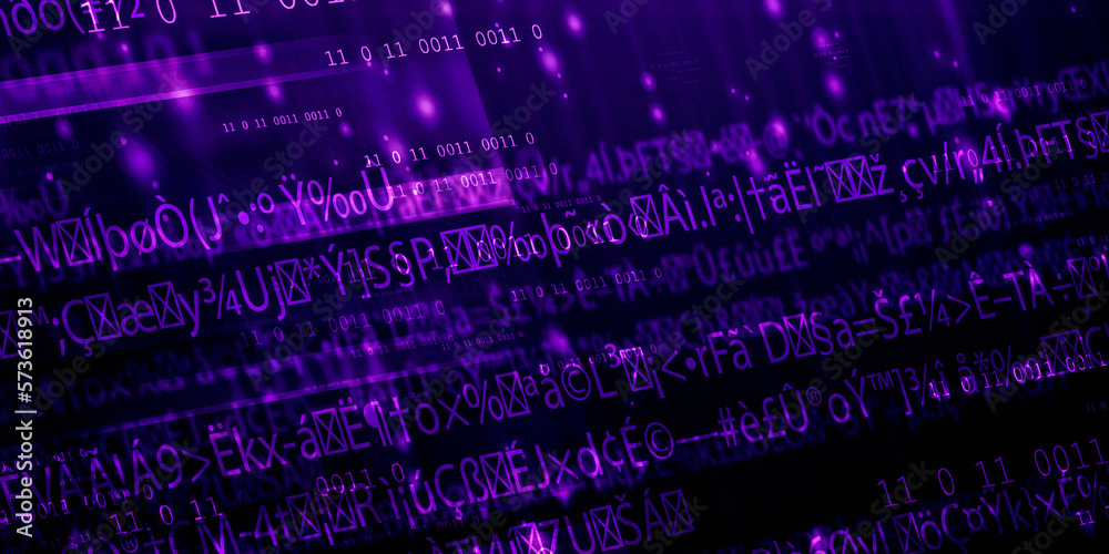 Poster 2d illustration abstract digital binary data on computer screen