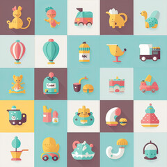 Fototapeta premium flat icons set cartoon, generative artificial intelligence 