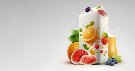 Colorful juice pack. Pack template. Advertising background with copyspace.. Created with generative AI technologies.