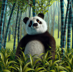 Obraz premium Panda im Bambuswald, Generative AI, Generativ, KI