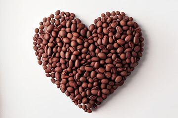 Heart coffee Set against a crisp white background, the intricate and delicate arrangement of beans creates a visually stunning and unique representation of love and passion for coffee.