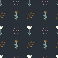 Fototapeta na wymiar A delicate floral minimal pattern in dark hues, perfect for spring and summer designs.