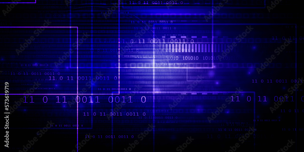 Poster 2d illustration abstract digital binary data on computer screen