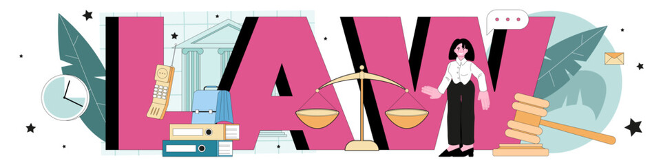 Law typographic header. Punishment and judgement idea. Settling