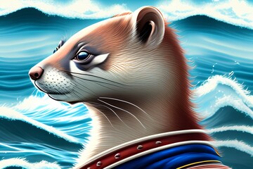 Nautical painting weasel sailor - generative ai