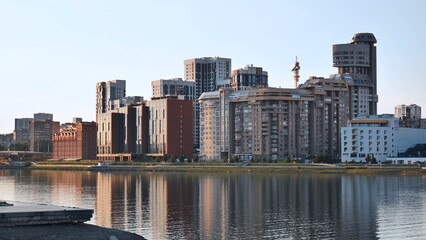 Fototapeta na wymiar Panorama of Yekaterinburg city overlooking the lake.