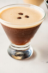 Espresso Martini. The espresso martini is a cold caffeinated alcoholic drink made with espresso, coffee liqueur, and vodka. Classic American Cocktail favorite. 