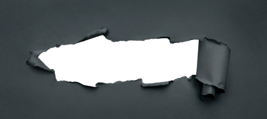 Torn and pierced black texture with transparent background, png