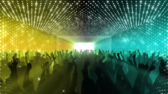 Dance Party Disco Club audience spectators Lights Glitter Background.
