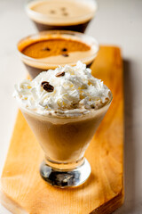 Espresso Martini. The espresso martini is a cold caffeinated alcoholic drink made with espresso, coffee liqueur, and vodka. Classic American Cocktail favorite. 