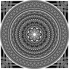 マンダラアート(線画、モノクロ、幾何学模様)